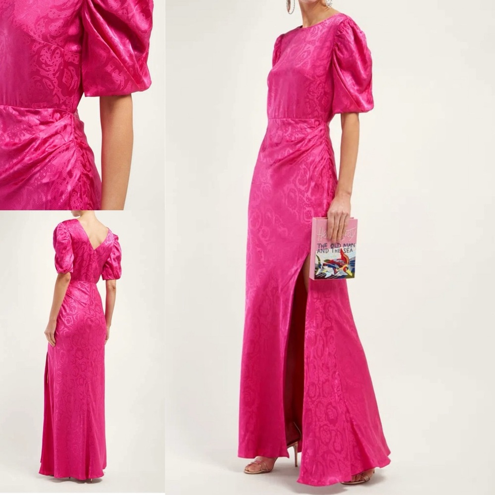 SALONI Pink Puff Sleeve Prom Dress